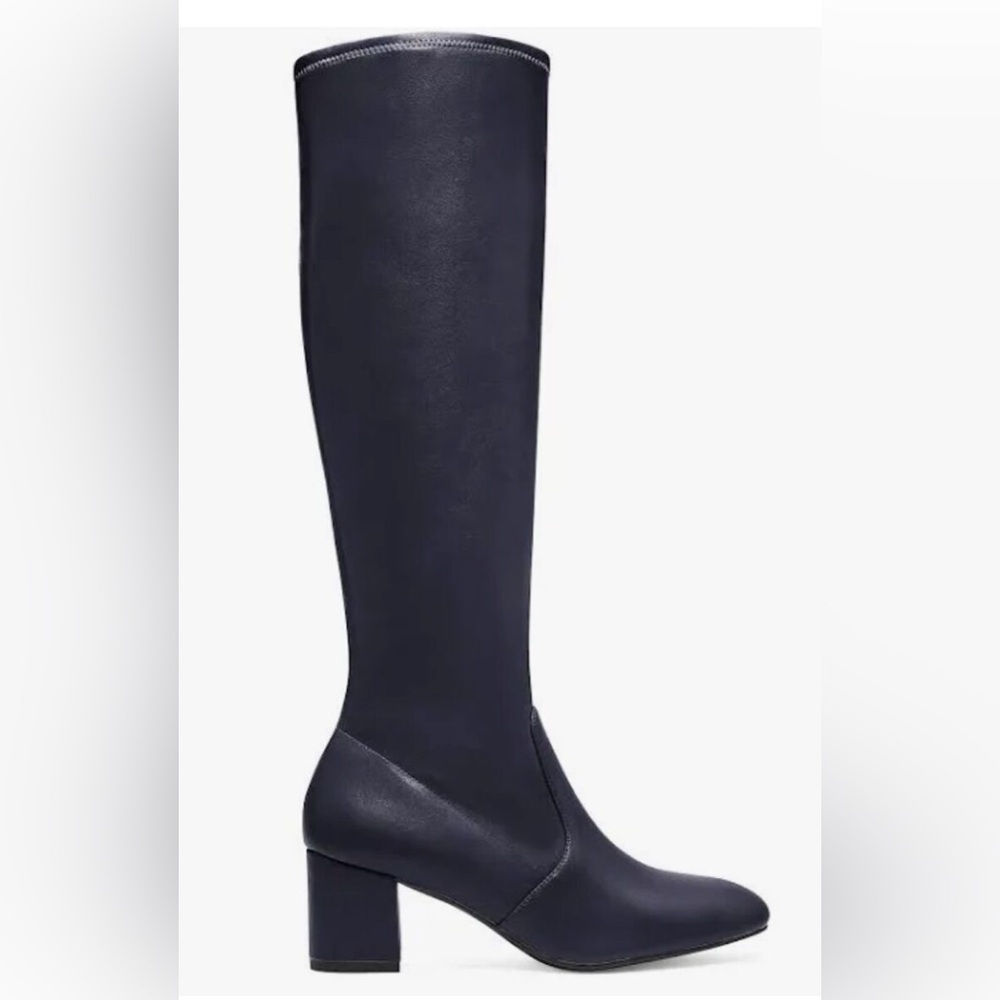 Stuart Weitzman Frannie 60 Tall Black Leatherette Heeled Boots - sz 8.